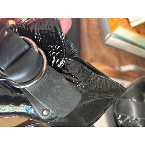 Givenchy Patent Leather Peep Toe Ankle Booties Black Womens Size 7 - Picture 10 of 11